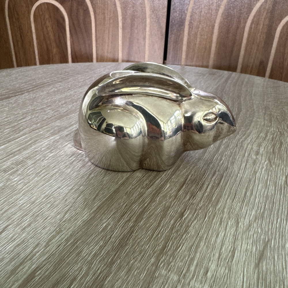 Pottery Barn Silver Bunny Taper Candle Holder Rabbit Figurine Spring Easter
